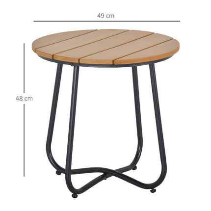 Round Outdoor Side Table Adjustable Leg Pads Garden Table 49 x 49 x 48 cm Natural Wood & Black