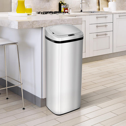 50L Infrared Touchless Automatic Motion Sensor Stainless Steel Dustbin for Home Office - Silver