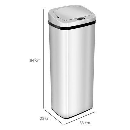 50L Infrared Touchless Automatic Motion Sensor Stainless Steel Dustbin for Home Office - Silver