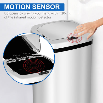 50L Infrared Touchless Automatic Motion Sensor Stainless Steel Dustbin for Home Office - Silver