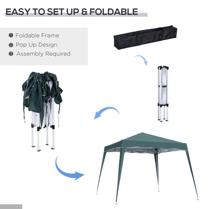 Pop-Up Tent 3x3x2.4 m with Steel Frame and UV Protection - Green