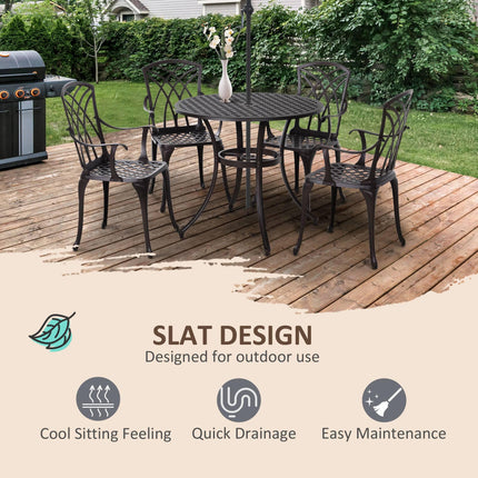 5 Piece Cast Aluminium Outdoor Garden Table and Chair Set - Brown