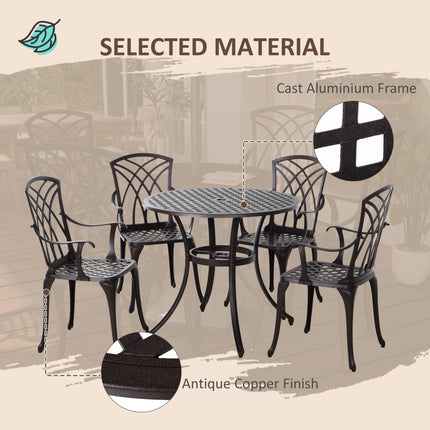 5 Piece Cast Aluminium Outdoor Garden Table and Chair Set - Brown