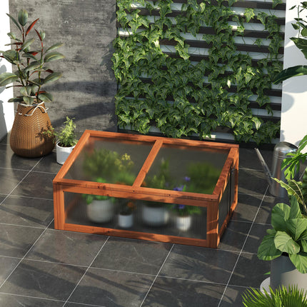Small Wooden Cold Frame Polycarbonate Greenhouse with Openable Tilted Top Cover 100x65x40cm - Brown