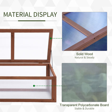 Small Wooden Cold Frame Polycarbonate Greenhouse with Openable Tilted Top Cover 100x65x40cm - Brown