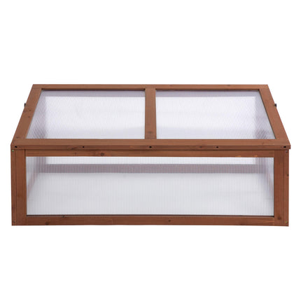 Small Wooden Cold Frame Polycarbonate Greenhouse with Openable Tilted Top Cover 100x65x40cm - Brown