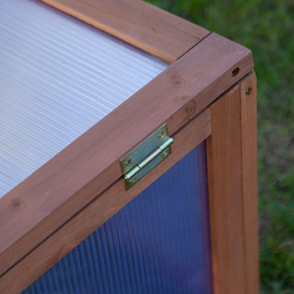 Small Wooden Cold Frame Polycarbonate Greenhouse with Openable Tilted Top Cover 100x65x40cm - Brown