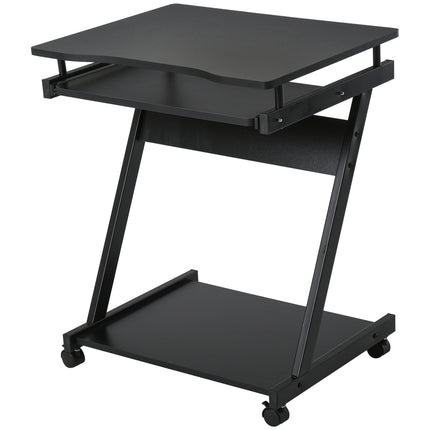 Compact Movable Small Computer Desk with Sliding Keyboard Tray and Wheels - Black