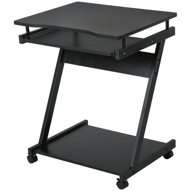 Compact Movable Small Computer Desk with Sliding Keyboard Tray and Wheels - Black