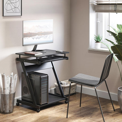 Compact Movable Small Computer Desk with Sliding Keyboard Tray and Wheels - Black