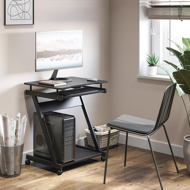 Compact Movable Small Computer Desk with Sliding Keyboard Tray and Wheels - Black