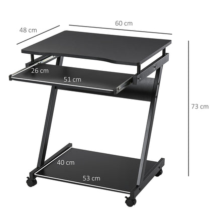 Compact Movable Small Computer Desk with Sliding Keyboard Tray and Wheels - Black