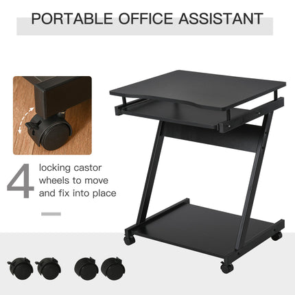 Compact Movable Small Computer Desk with Sliding Keyboard Tray and Wheels - Black