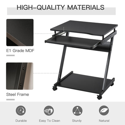 Compact Movable Small Computer Desk with Sliding Keyboard Tray and Wheels - Black