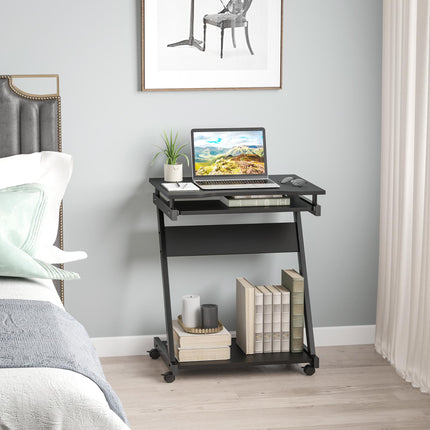 Compact Movable Small Computer Desk with Sliding Keyboard Tray and Wheels - Black