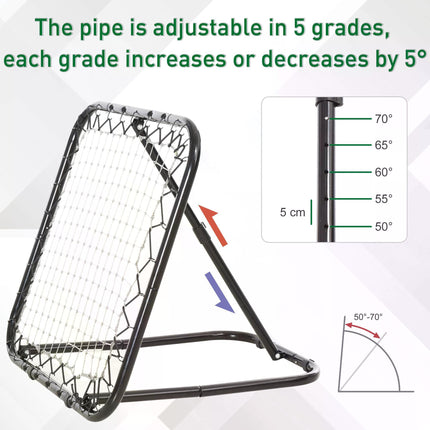Angle Adjustable Rebounder Net Training Set for Football, Baseball, Basketball - Black