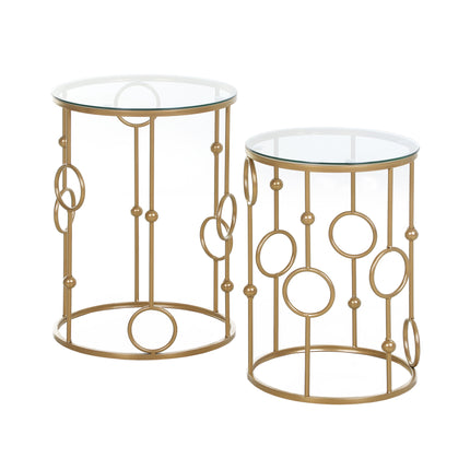 Round Nesting Coffee Tables Set of 2 with Tempered Glass Tops - Gold