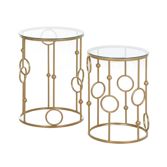 Round Nesting Coffee Tables Set of 2 with Tempered Glass Tops - Gold