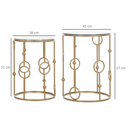 Round Nesting Coffee Tables Set of 2 with Tempered Glass Tops - Gold