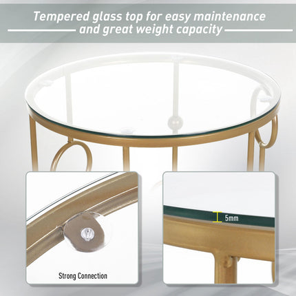 Round Nesting Coffee Tables Set of 2 with Tempered Glass Tops - Gold