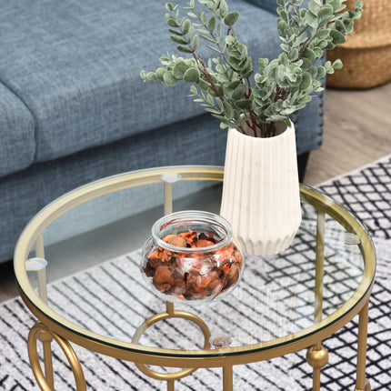 Round Nesting Coffee Tables Set of 2 with Tempered Glass Tops - Gold