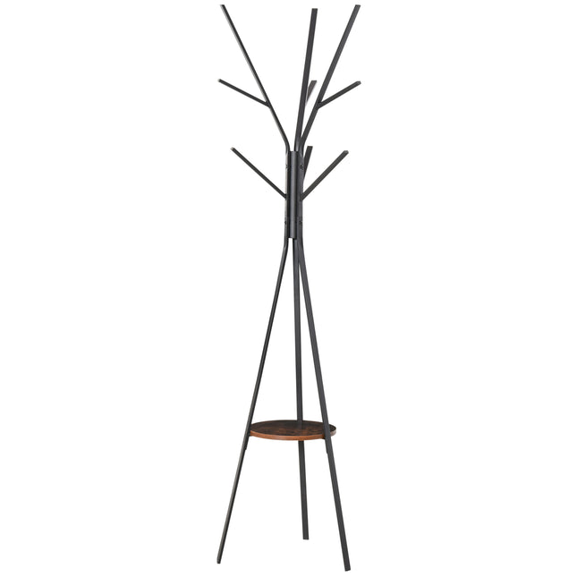 180cm Free Standing Metal Coat Rack Stand with 9 Hooks and Shelf - Brown