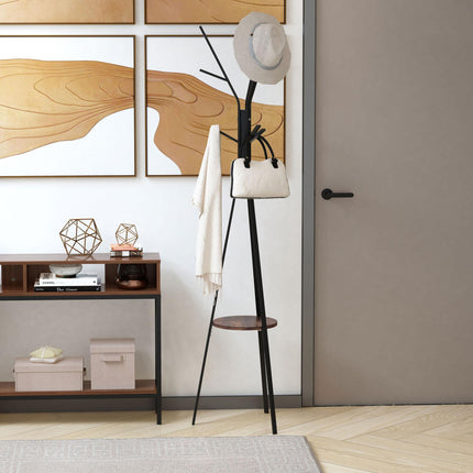 180cm Free Standing Metal Coat Rack Stand with 9 Hooks and Shelf - Brown