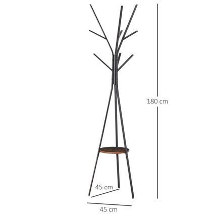 180cm Free Standing Metal Coat Rack Stand with 9 Hooks and Shelf - Brown