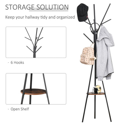 180cm Free Standing Metal Coat Rack Stand with 9 Hooks and Shelf - Brown