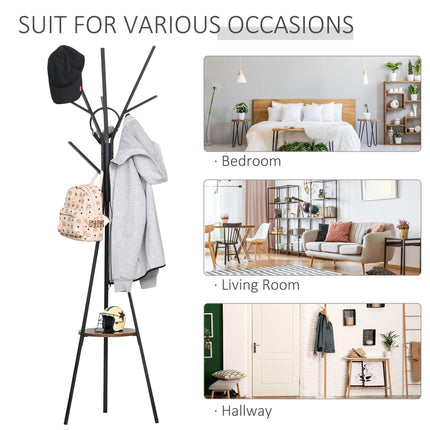 180cm Free Standing Metal Coat Rack Stand with 9 Hooks and Shelf - Brown