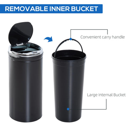 42L Stainless Steel Sensor Trash Can with Removable Bucket - Black