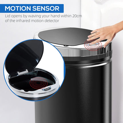 42L Stainless Steel Sensor Trash Can with Removable Bucket - Black