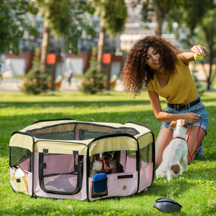 Fabric Pet Whelping Box and Playpen for Dogs, Cats, Puppies, Rabbits, Guinea Pigs 90x41cm - Pink