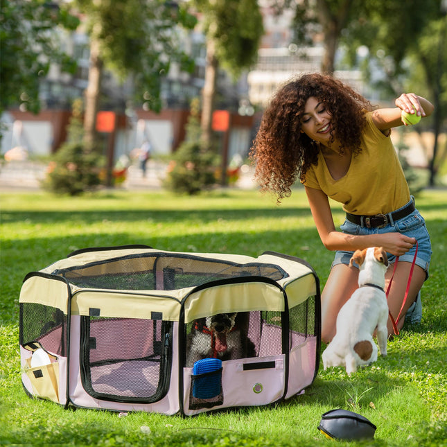 Fabric Pet Whelping Box and Playpen for Dogs, Cats, Puppies, Rabbits, Guinea Pigs 90x41cm - Pink