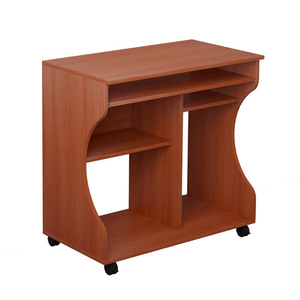 Movable Computer Desk 80x48x76cm with Sliding Keyboard Tray and Storage Shelves - Cherry Wood