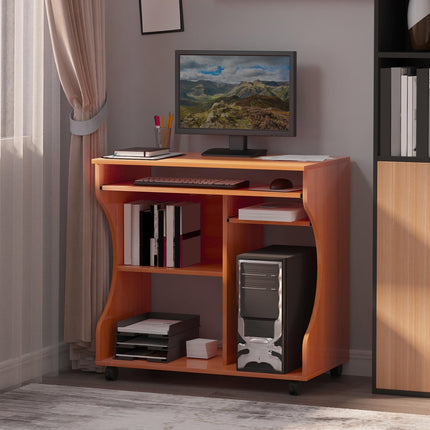 Movable Computer Desk 80x48x76cm with Sliding Keyboard Tray and Storage Shelves - Cherry Wood