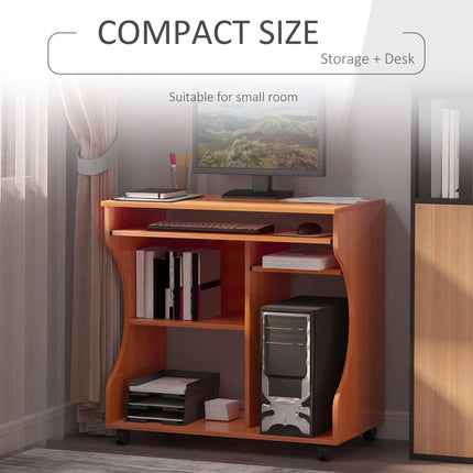Movable Computer Desk 80x48x76cm with Sliding Keyboard Tray and Storage Shelves - Cherry Wood