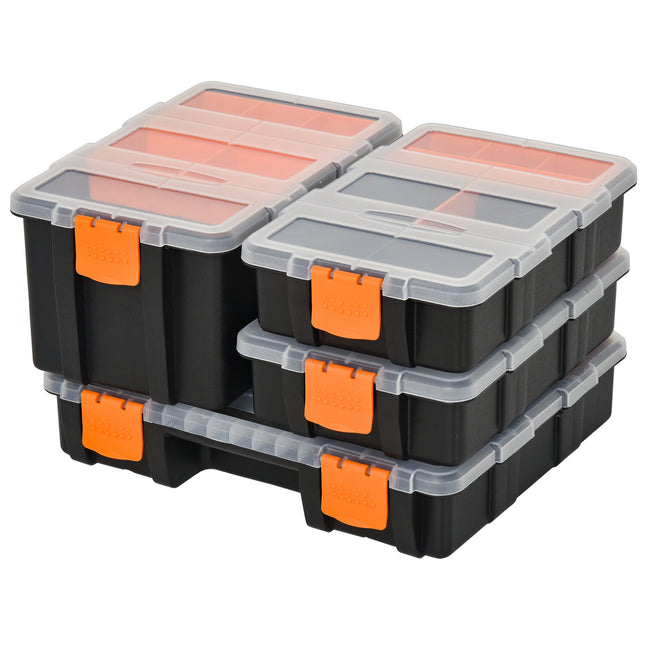 4-Pack Tool & Hardware Storage Boxes with Size Variety - Black/Orange