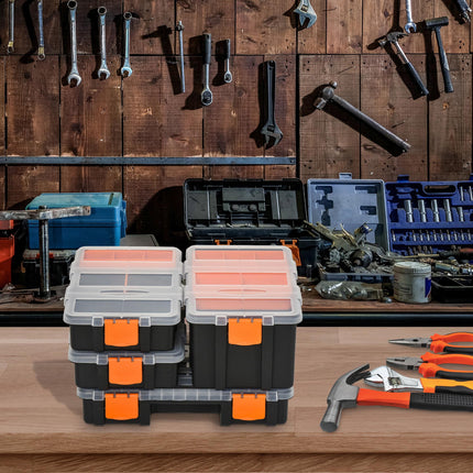4-Pack Tool & Hardware Storage Boxes with Size Variety - Black/Orange
