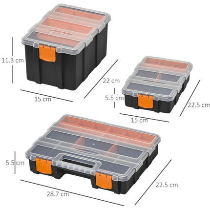 4-Pack Tool & Hardware Storage Boxes with Size Variety - Black/Orange