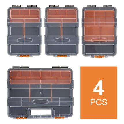 4-Pack Tool & Hardware Storage Boxes with Size Variety - Black/Orange
