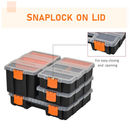 4-Pack Tool & Hardware Storage Boxes with Size Variety - Black/Orange