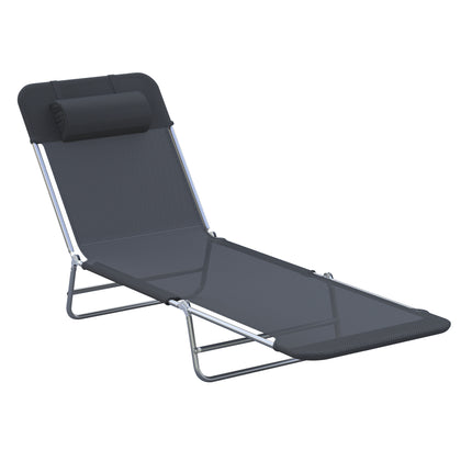 Folding Adjustable Sun Lounger Chair with Pillow for Garden Patio Outdoor - Black