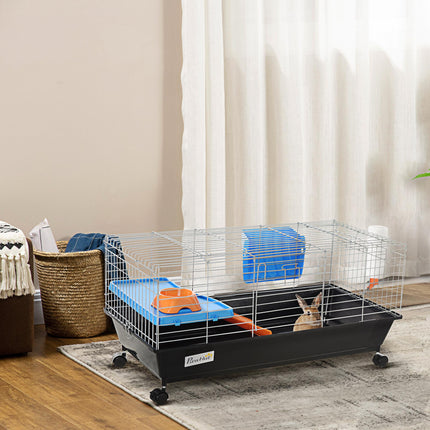 Steel 2-Tier Small Animal Cage with Accessories - Blue/Orange