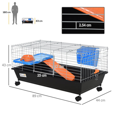 Steel 2-Tier Small Animal Cage with Accessories - Blue/Orange