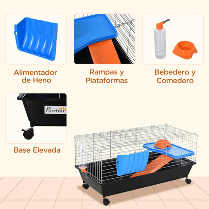 Steel 2-Tier Small Animal Cage with Accessories - Blue/Orange