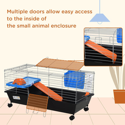 Steel 2-Tier Small Animal Cage with Accessories - Blue/Orange