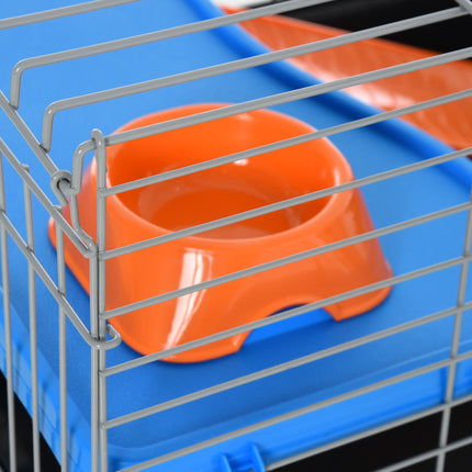 Steel 2-Tier Small Animal Cage with Accessories - Blue/Orange