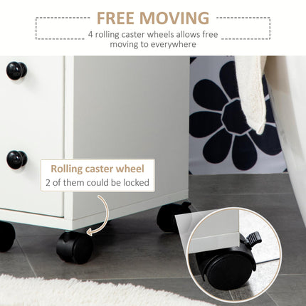 Slimline Bathroom Storage Unit with Two Drawers and Wheels - White