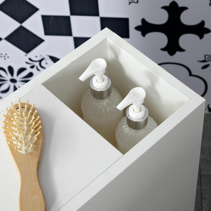 Slimline Bathroom Storage Unit with Two Drawers and Wheels - White